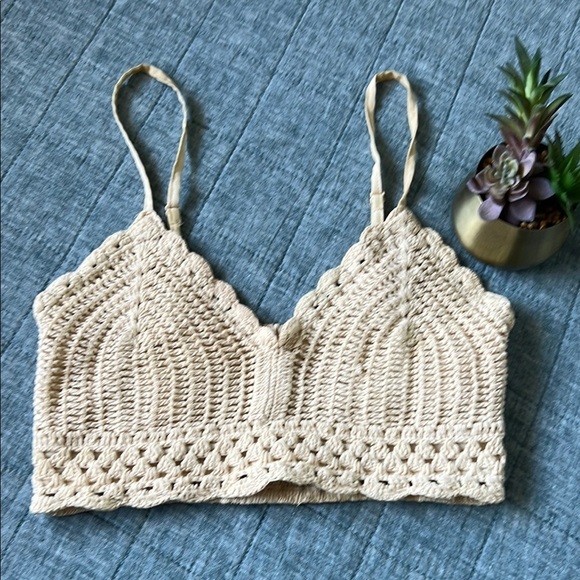 BOG Collective Tops - FESTIVAL Fairy Crochet Bralette 100% Cotton in Natural  | XS